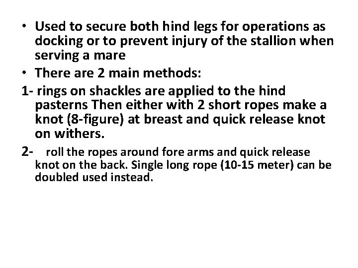  • Used to secure both hind legs for operations as docking or to