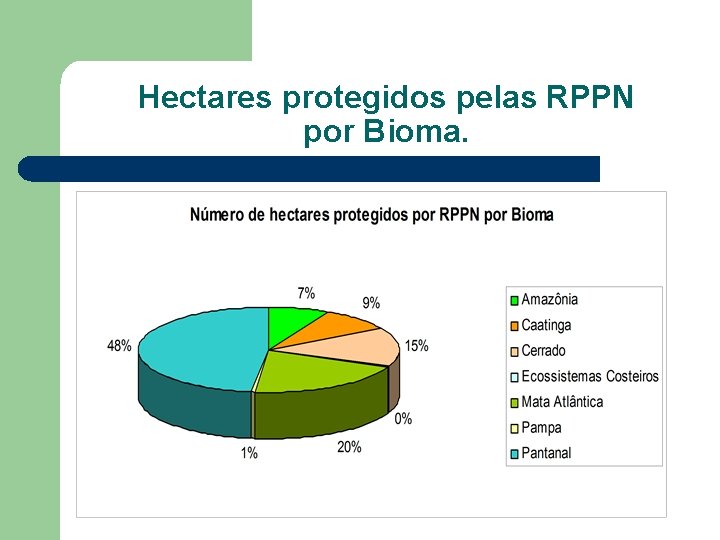 Hectares protegidos pelas RPPN por Bioma. 