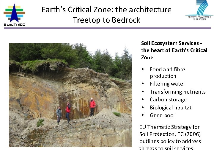 Earth’s Critical Zone: the architecture Treetop to Bedrock Soil Ecosystem Services the heart of