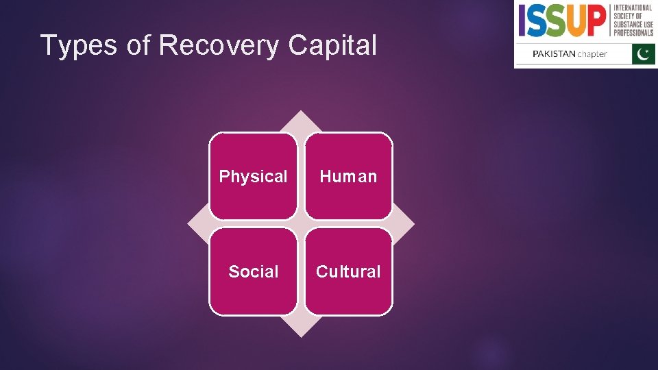 Types of Recovery Capital Physical Human Social Cultural 