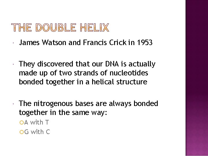  James Watson and Francis Crick in 1953 They discovered that our DNA is