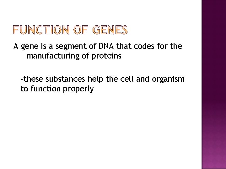 A gene is a segment of DNA that codes for the manufacturing of proteins