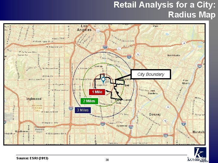 Retail Analysis for a City: Radius Map City Boundary 1 Mile 2 Miles 3