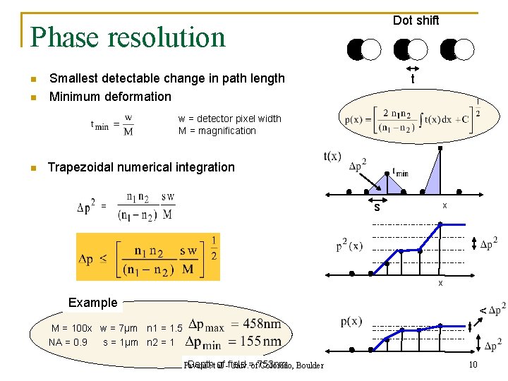 Dot shift Phase resolution n n Smallest detectable change in path length Minimum deformation
