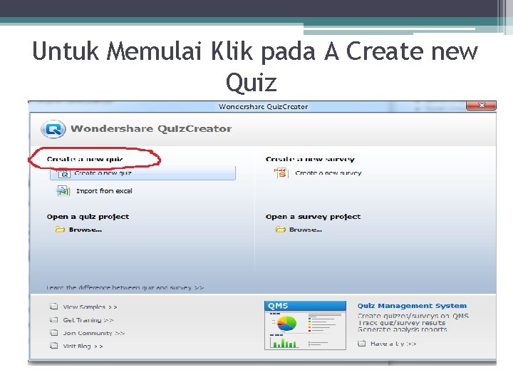 Untuk Memulai Klik pada A Create new Quiz 