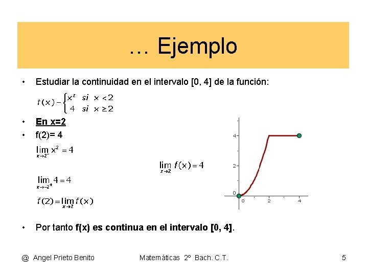 … Ejemplo • Estudiar la continuidad en el intervalo [0, 4] de la función: