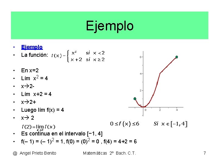 Ejemplo • • Ejemplo La función: • • En x=2 Lím x 2 =