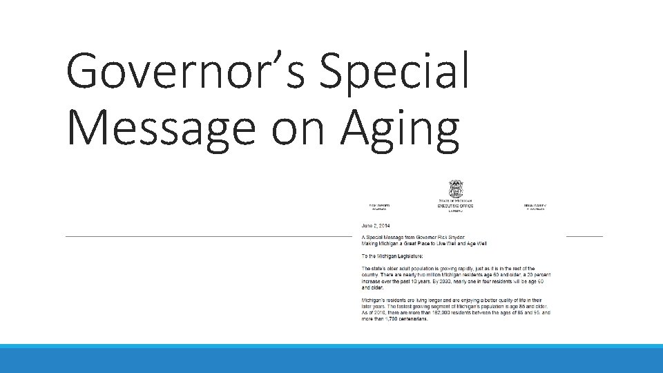 Governor’s Special Message on Aging 