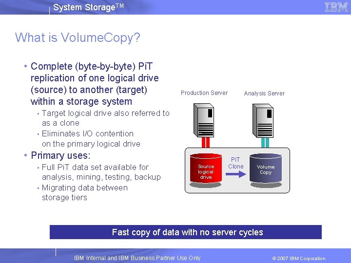 System Storage. TM What is Volume. Copy? • Complete (byte-by-byte) Pi. T replication of