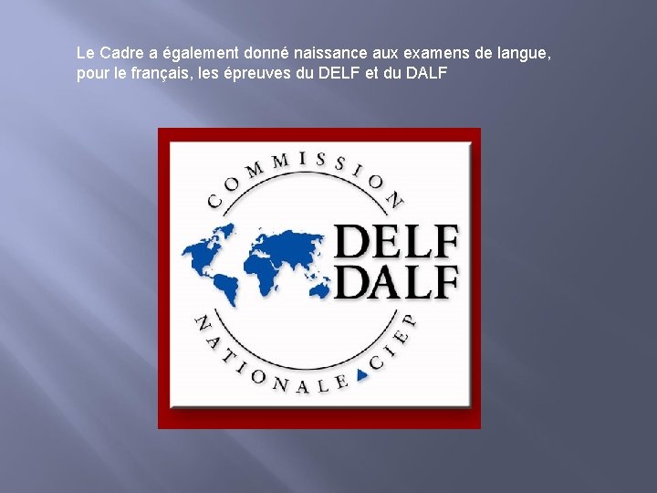 Le Cadre a également donné naissance aux examens de langue, pour le français, les