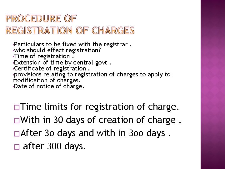  • Particulars to be fixed with the registrar. • who should effect registration?