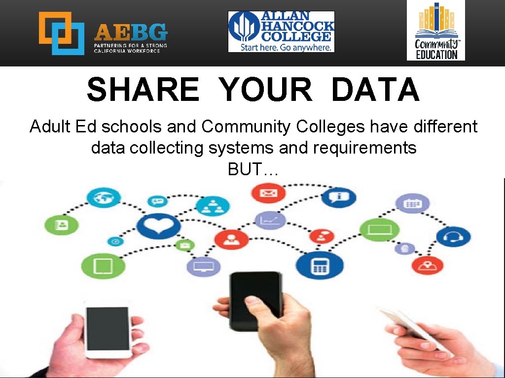 SHARE YOUR DATA Adult Ed schools and Community Colleges have different data collecting systems