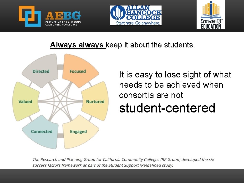 Always always keep it about the students. It is easy to lose sight of