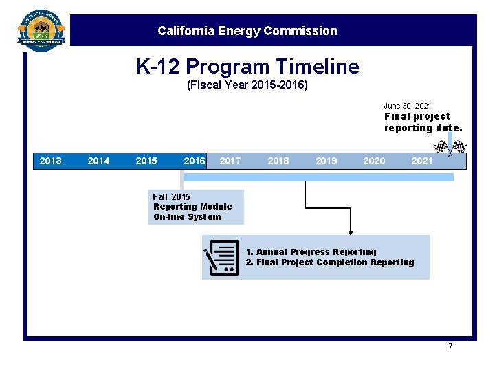 California Energy Commission K-12 Program Timeline (Fiscal Year 2015 -2016) June 30, 2021 Final