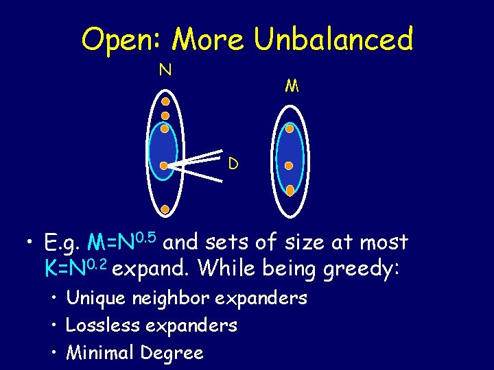 Open: More Unbalanced N M D • E. g. M=N 0. 5 and sets