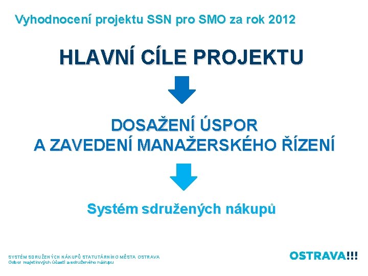 Vyhodnocení projektu SSN pro SMO za rok 2012 HLAVNÍ CÍLE PROJEKTU DOSAŽENÍ ÚSPOR A