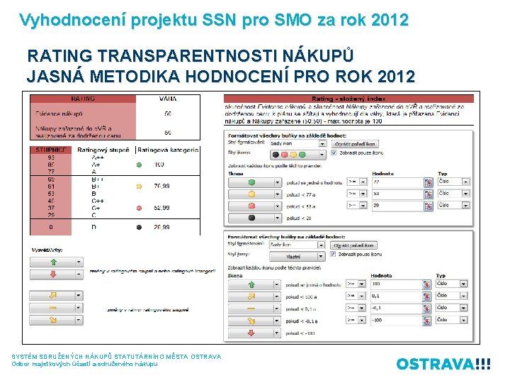 Vyhodnocení projektu SSN pro SMO za rok 2012 RATING TRANSPARENTNOSTI NÁKUPŮ JASNÁ METODIKA HODNOCENÍ