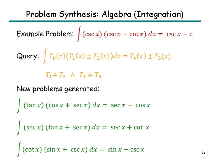 Problem Synthesis: Algebra (Integration) • 12 