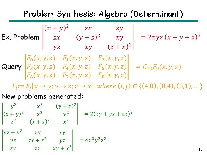 Problem Synthesis: Algebra (Determinant) • 13 