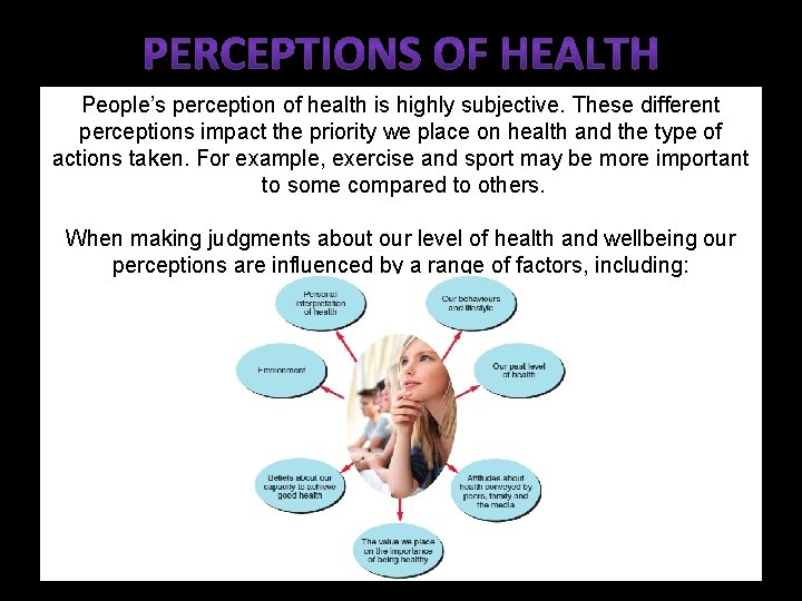 People’s perception of health is highly subjective. These different perceptions impact the priority we