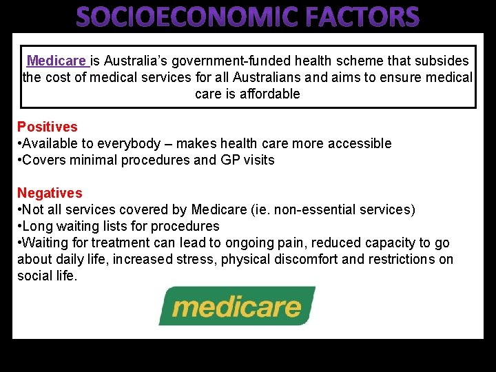 Medicare is Australia’s government-funded health scheme that subsides the cost of medical services for