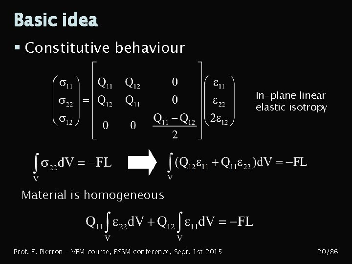 Basic idea § Constitutive behaviour In-plane linear elastic isotropy Material is homogeneous Prof. F.