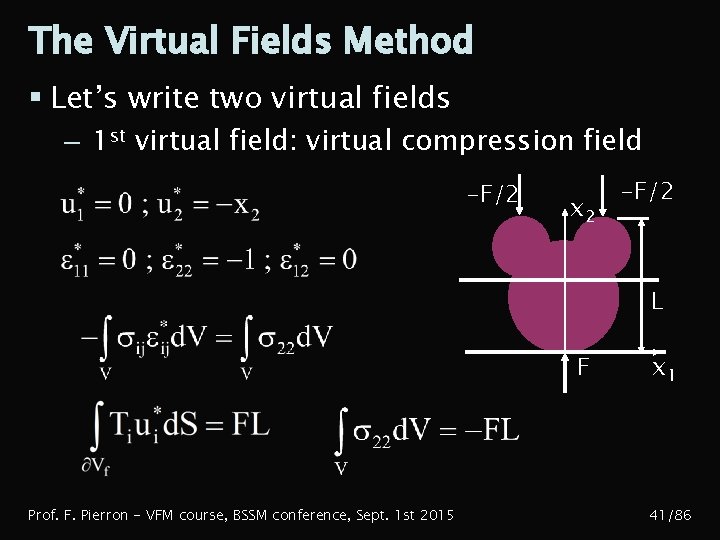 The Virtual Fields Method § Let’s write two virtual fields – 1 st virtual