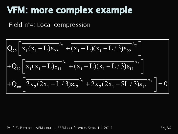 VFM: more complex example Field n° 4: Local compression Prof. F. Pierron - VFM