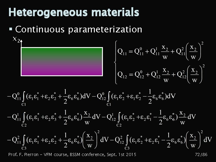 Heterogeneous materials § Continuous parameterization x 2 Prof. F. Pierron - VFM course, BSSM