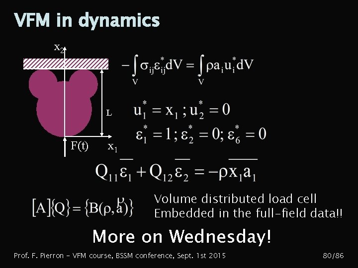 VFM in dynamics x 2 L F(t) x 1 Volume distributed load cell Embedded