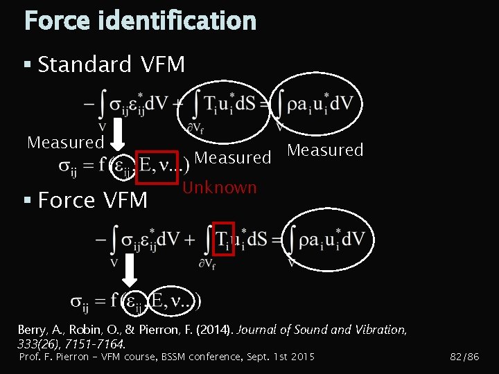Force identification § Standard VFM Measured § Force VFM Measured Unknown Berry, A. ,