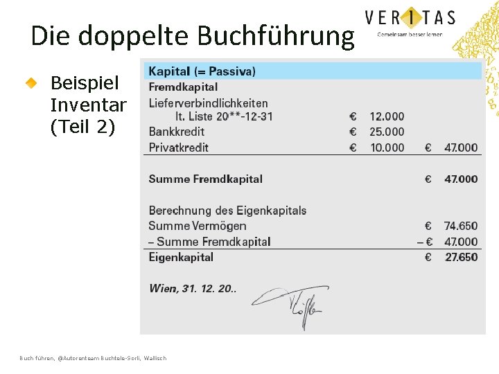 Die doppelte Buchführung Beispiel Inventar (Teil 2) Buch führen, @Autorenteam Buchtele-Sorli, Wallisch 