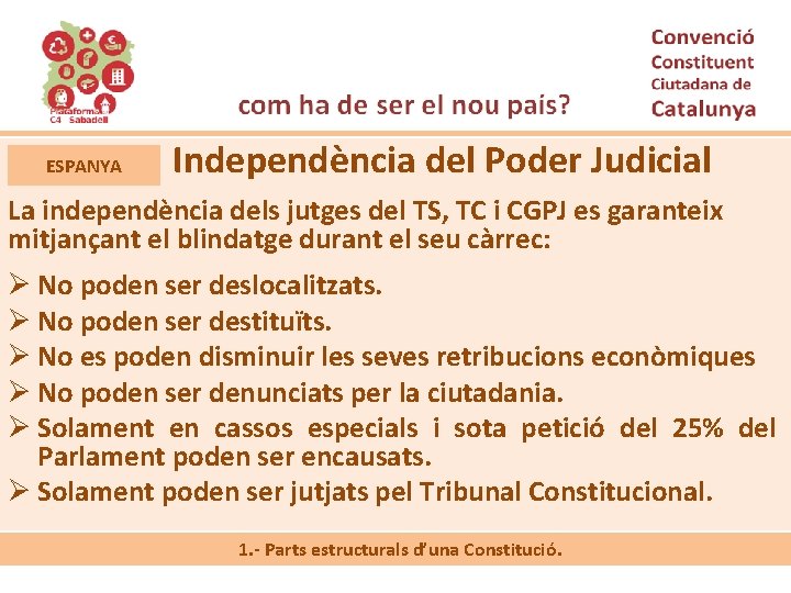 ESPANYA Independència del Poder Judicial La independència dels jutges del TS, TC i CGPJ