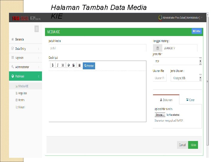 Halaman Tambah Data Media KIE 