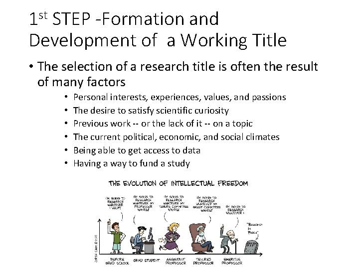 1 st STEP -Formation and Development of a Working Title • The selection of