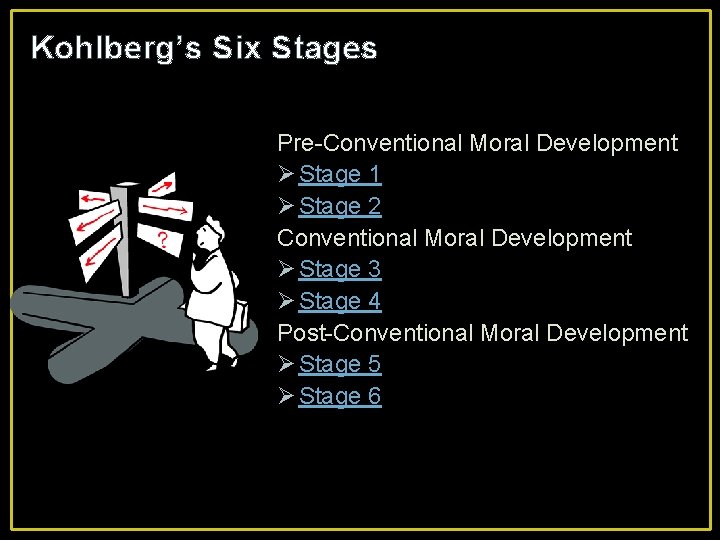 Kohlberg’s Six Stages Pre-Conventional Moral Development Ø Stage 1 Ø Stage 2 Conventional Moral