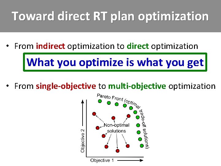 Toward direct RT plan optimization • From indirect optimization to direct optimization What you