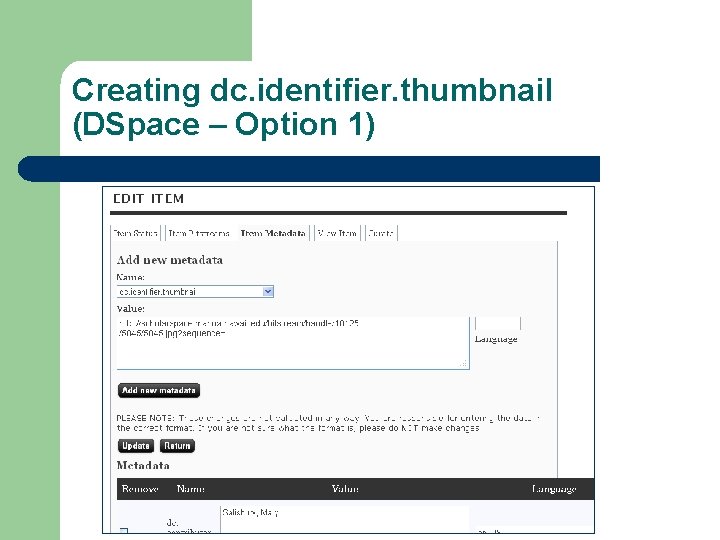 Creating dc. identifier. thumbnail (DSpace – Option 1) 