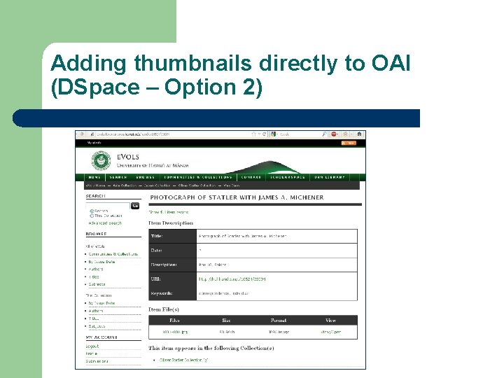 Adding thumbnails directly to OAI (DSpace – Option 2) 