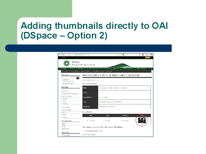 Adding thumbnails directly to OAI (DSpace – Option 2) 