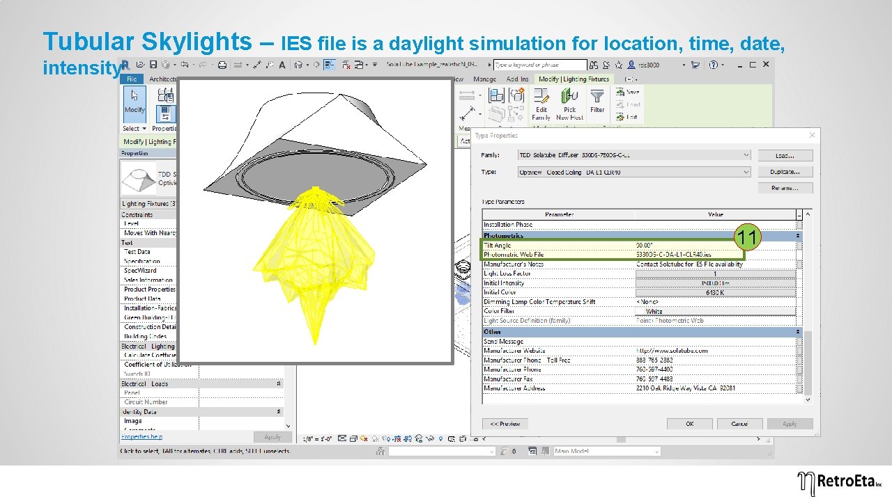 Tubular Skylights – IES file is a daylight simulation for location, time, date, intensity
