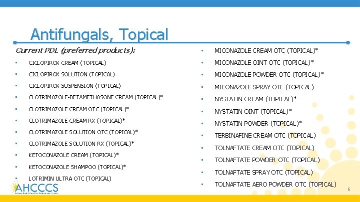 Antifungals, Topical Current PDL (preferred products): • MICONAZOLE CREAM OTC (TOPICAL)* • CICLOPIROX CREAM