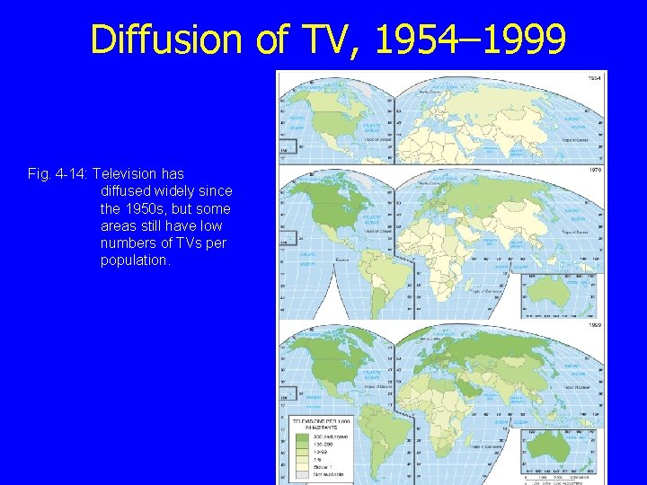 Diffusion of TV, 1954– 1999 Fig. 4 -14: Television has diffused widely since the