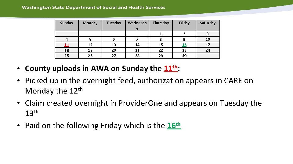 Sunday 4 11 18 25 Monday 5 12 19 26 Tuesday 6 13 20