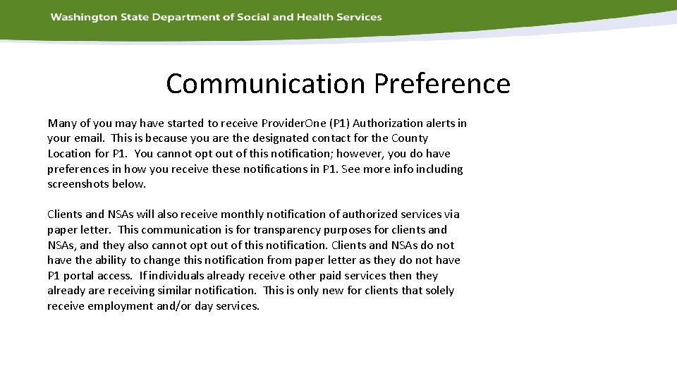 Communication Preference Many of you may have started to receive Provider. One (P 1)