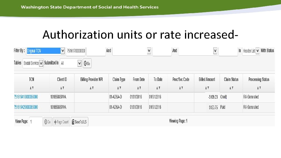 Authorization units or rate increased- 