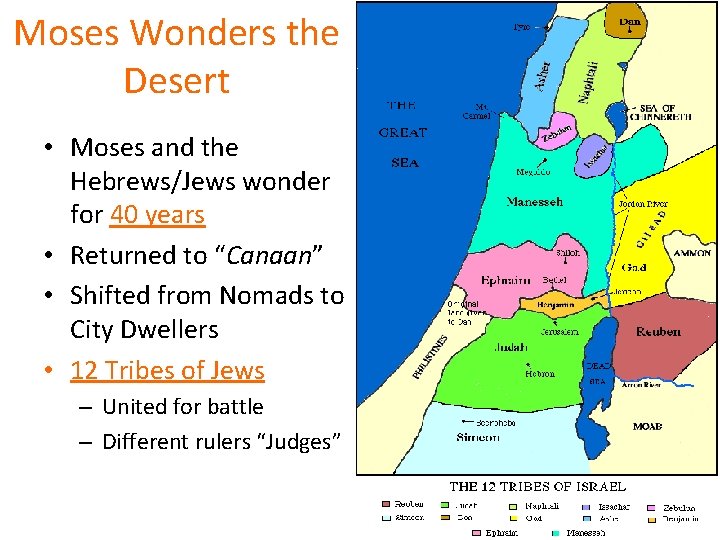 Moses Wonders the Desert • Moses and the Hebrews/Jews wonder for 40 years •