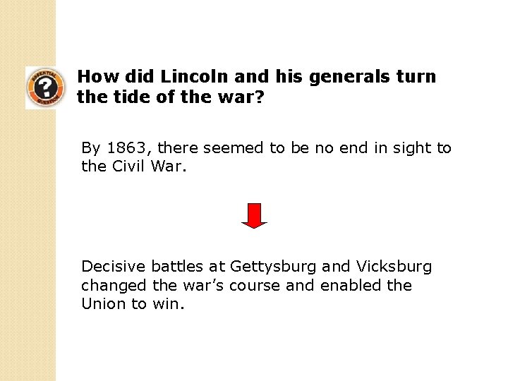 How did Lincoln and his generals turn the tide of the war? By 1863,