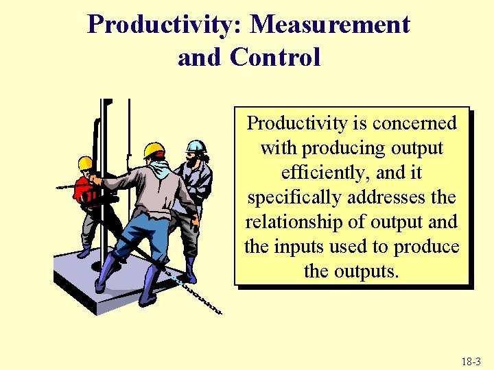 Productivity: Measurement and Control Productivity is concerned with producing output efficiently, and it specifically