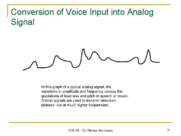 Conversion of Voice Input into Analog Signal COE 341 – Dr. Marwan Abu-Amara 71